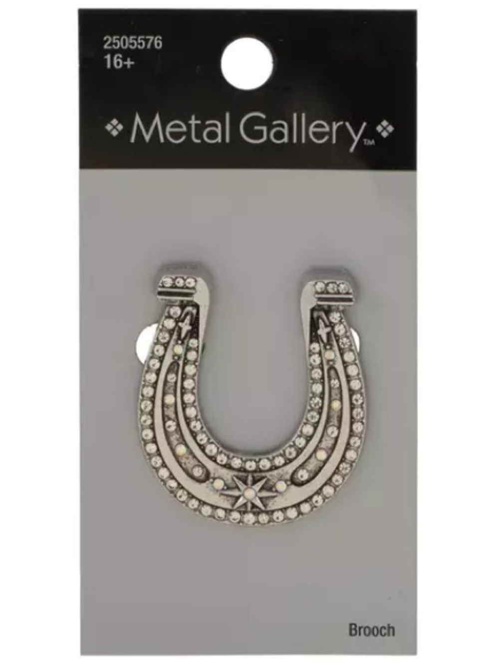 New Metal Gallery Silver Horseshoe Brooch with Crystal Accents